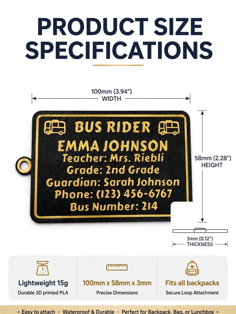 Custom 3D Printed School Transportation Tag - BUS RIDER / CAR RIDER